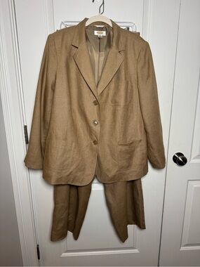 Vintage Talbots Linen Pant Suit Set Tan Blazer 18W Pants 20W Plus Size